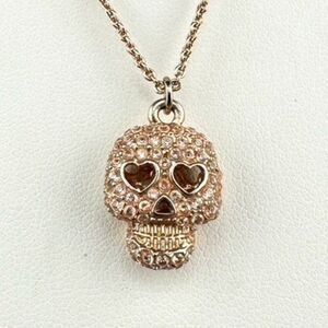 Betsy Johnson Rose Gold Crystal Pave Skull Heart Eye Necklace